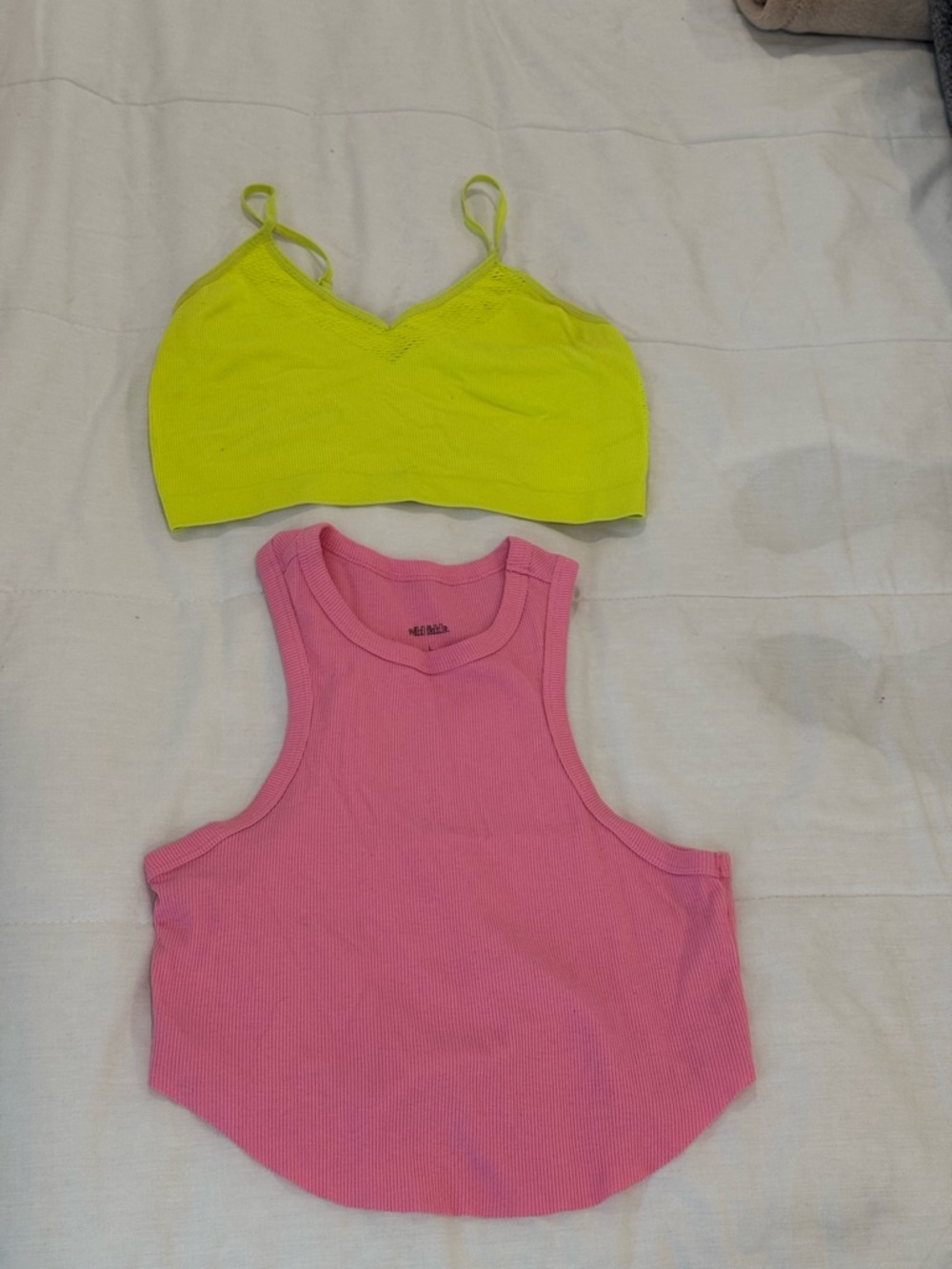 Bundle Neon Yellow Bralette + Pink Ribbed Tank Duo